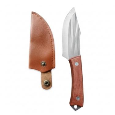 Imagem de Faca Cutelo Forjado Artesanal Rústico com Bainha de Couro, Cabo de Madeira, para Churrasco, Desossar Carne, Camping, Chef de Cozinha