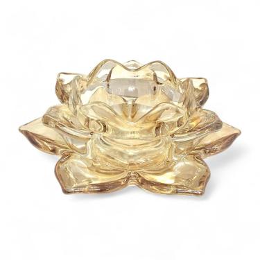 Imagem de Porta Velas Flor de Lótus Vidro Amarelo Delicado 12 cm