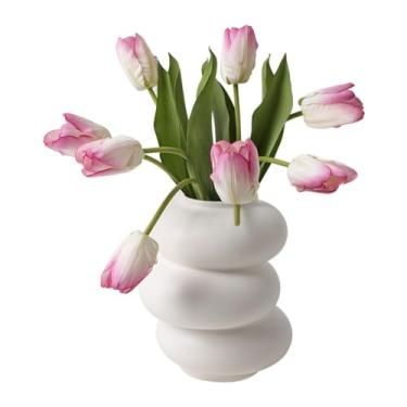 Imagem de Vasos simples, branco, redondo, cerâmico, sala de estar, arranjo de flores, varanda, ornamentos para casa, vaso de flores, vaso de mesa