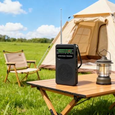 Imagem de Rádio transistor AM/FM/SW portátil com alto-falante alto, forte iluminação de emergência - rádio de emergência compacto para uso interno, externo, viagens e tempestades