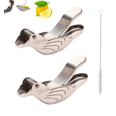 Imagem de 2 peças de espremedor manual de limão, prensa de limão portátil com 1 escova, espremedor manual em forma de pássaro para romã e limão laranja - ferramenta para casa e restaurante (prata)