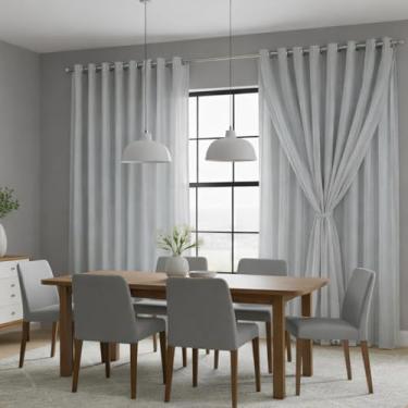 Imagem de Cortina Voil de Linho 4,00m x 2,60m com Forro de Microfibra para Sala Quarto Casa - Divesas Cores e Medidas (Cinza)