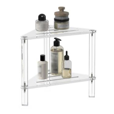 Imagem de Organizador de prateleira oca apoio no chão canto 2 andares acrílico para banheiro quarto cozinha armazenamento multifuncional em casa