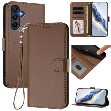 Imagem de Capa carteira para Samsung Galaxy A16 4G/A16 5G, carteira de couro fina com compartimentos para cartões, alça de pulso e suporte, capa protetora à prova de choque para homens e mulheres (marrom)