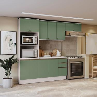Imagem de Armário de Cozinha Completa 100% MDF 270cm Branco/Verde Celeste Kappesberg