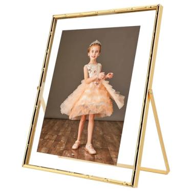 Imagem de AhaGo Moldura flutuante dourada, design de bambu, suporte de foto, vertical para imagem 20 × 25, 7 x 9, 6 × 8, elegante para o dia das mães, casamento ou aniversário