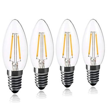 Imagem de Lâmpada LED de filamento E14 de 2W, branco quente 2700-3000K, soquete pequeno de rosca Edison C35, equivalente a 25W incandescente, feixe de luz de 360°, pacote com 4 unidades.