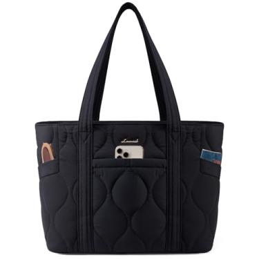 Imagem de LOVEVOOK Bolsa de ombro feminina acolchoada para trabalho e viagem com zíper para uso diário, enfermeira, professora, Preto, 15.6 Inch-27L