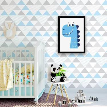 Imagem de Quadro Decorativo Infantil Dinossaurinho Azul  Moldura Preta