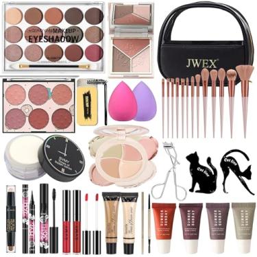 Imagem de Kit completo de maquiagem com 37 peças, tudo em um, conjunto de maquiagem para iniciantes e adolescentes, conjunto de maquiagem multiuso inclui paleta de sombras, pincel cosmético (A204)
