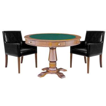 Imagem de Mesa de Jogos Carteado Victoria Tampo Reversível Amêndoa com Kit 2 Cadeiras Liverpool PU Preto Liso