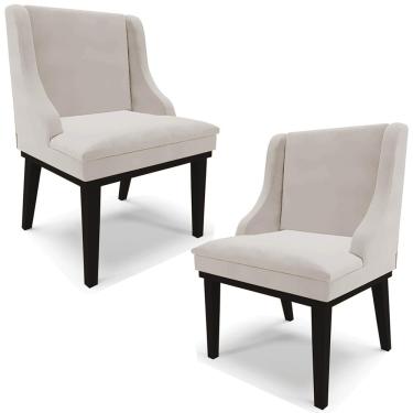 Imagem de Kit 2 Poltronas Decorativas Base Fixa de Madeira Firenze Veludo Cinza/Preto - Gran Belo