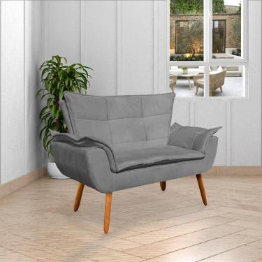 Imagem de Conjunto 2 Poltronas e 1 Namoradeira Pés Palito Charger Suede Grafite - Gran Belo