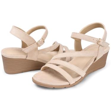 Imagem de SHIBEVER Sandálias femininas estilosas: sandália feminina confortável de verão com bico aberto, 54 Nude/Camurça, 39