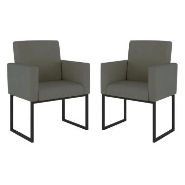 Imagem de Kit 02 Poltronas Base De Ferro Preta Reforçada Balaqui Decor Cinza