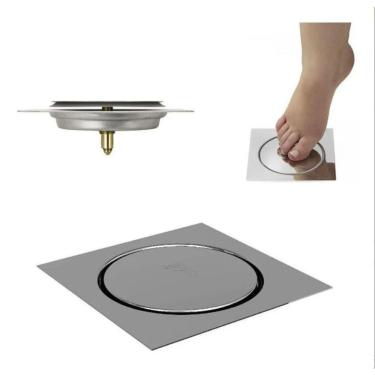Imagem de Ralo Fechamento Automático Inteligente Tipo Click Em Inox Tamanho - 15X15Cm