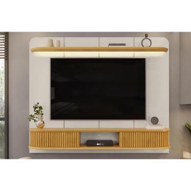 Imagem de Painel Home P-tv Até 75 Polegadas Capri 100% Mdf C- Led E Bancada 215x170cm Bali-cedro - Dj Móveis