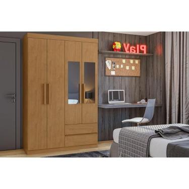 Imagem de Guarda Roupa Solteiro 4 Portas E 2 Gavetas C- Espelho Zeus Amêndoa