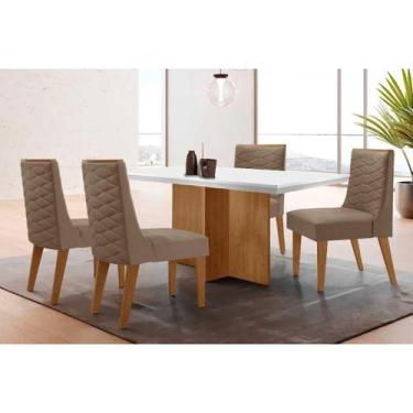 Imagem de Conjunto Sala de Jantar Berlim c/ Tampo Madeirado c/ Vidro Canto Curvo