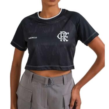 Imagem de Camiseta Braziline Trama Fla Cropped Feminino - Preto