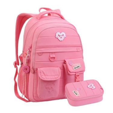 Imagem de Kit Mochila Costas Color Up Escolar Com Estojo Box Juvenil Cor:Rosa - 