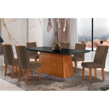 Imagem de Sala De Jantar Completa Luna C- Tampo Vidro Canto Curvo 180x90cm E 6 Cadeiras Jade Imbuia-grafite - Suede Marrom - Rufato