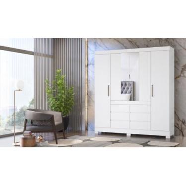 Imagem de Guarda-Roupa Casal 4 Portas Cádis com Espelho 2 Gavetas Branco 217cm M