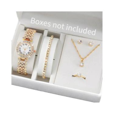 Imagem de Conjunto De Relógio De Quartzo Feminino De Luxo Com Strass 6 Peças, Mo