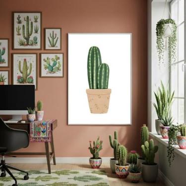Imagem de Quadro Decorativo Cacto No Vaso - 70X50Cm Mold Branca - Quadros On-Lin
