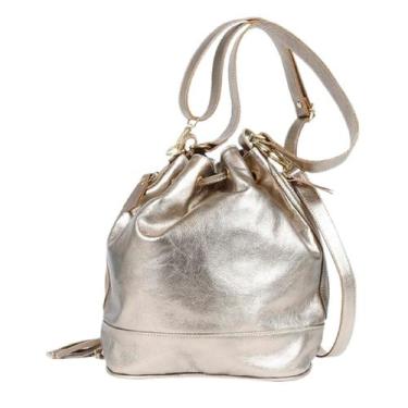 Imagem de Bolsa Saco Feminina Transversal Tiracolo Couro Prata Velha - Betania C