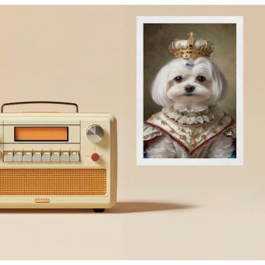 Imagem de Quadro Decorativo Maltês - Rainha 33X24Cm - Com Vidro