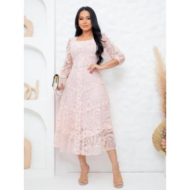 Imagem de Vestido Midi de Festa Elegante com Manga Decote Quadrado Madrinha Casa
