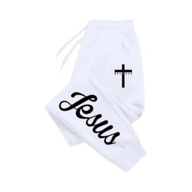 Imagem de Calças De Moletom Masculinas Com Cordão E Estampa De Cruz De Jesus, Pa