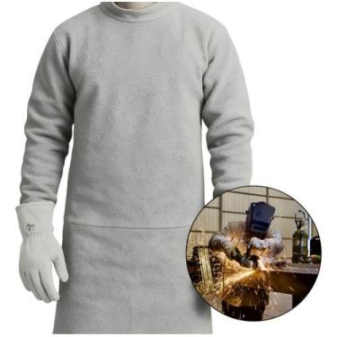 Imagem de Avental Macacão Couro De Raspa Soldador Tipo Barbeiro Cinza Único - Pl