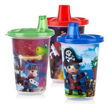 Imagem de Kit 3 Copos Infantil Com Tampa E Bico 300ml Bebê Transição - Nuby, Azu
