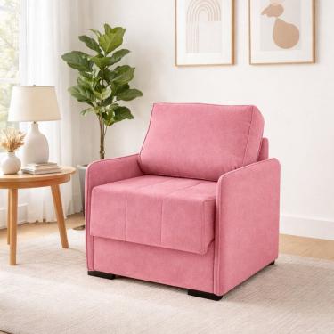 Imagem de Sofá Cama Solteiro Isis em Tecido Veludo com Espuma D28 100cm Veludo Rosa