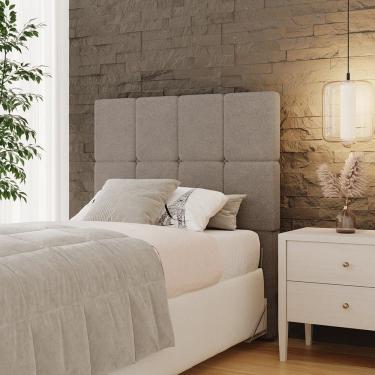 Imagem de Cabeceira Solteiro 102cm Bouclé Estofada Design Moderno para Quarto Linea Bege