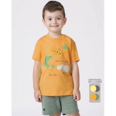 Imagem de Conjunto selva camiseta estampada bermuda moletinho menino - Amarelo e Laranja - Menino 1 a 4 anos-Masculino