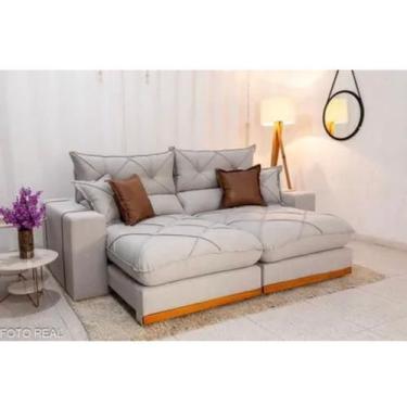 Imagem de Sofá Retrátil Reclinável Gran Bello 2.00m Linho Bege - Molas Ensacadas