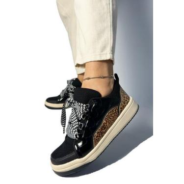 Imagem de Tênis briene casual feminino street preto onça, 38