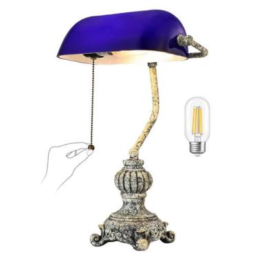 Imagem de Luminária Retrô Newrays com Vidro Azul para Mesa de Bancário com Corre