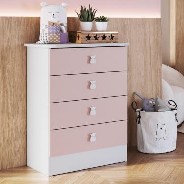 Imagem de Cômoda Infantil Ursinho Com 4 Gavetas Percasa Rosa