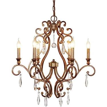 Imagem de Lustre De Gota De Chuva De Cristal Rústico De 8 Luzes, Estilo De Vela Vintage Com Acabamento Em Ouro Escovado Antigo, Luminária De Fazenda Pendurada Para Sala De Estar, Sala De Jantar E Cozinha,6h