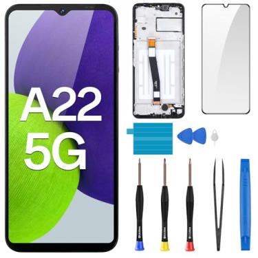 Imagem de BESJMYT Substituição de tela para Samsung Galaxy A22 5G Display LCD Touch Digitalizador Montagem Completa com Botão Lateral de Moldura Auricular Alto-falante Vibração Motor Vidro Reparo Kit de