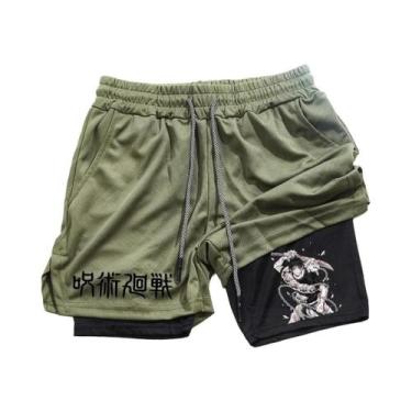 Imagem de Shorts De Corrida Masculinos 2 Em 1 Em Malha Com Estampa De Anime, Cal