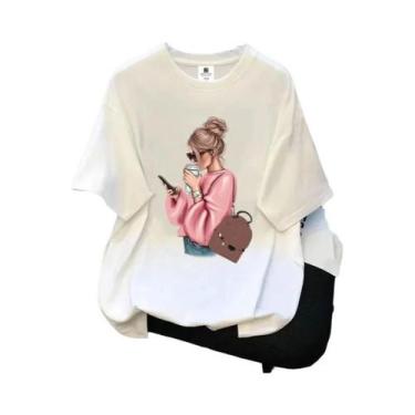 Imagem de Camiseta Feminina De Verão Com Estampa Coreana, Manga Curta, Casual, G