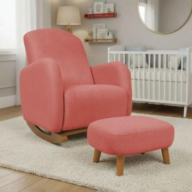 Imagem de Poltrona Amamentação Balanço Madeira e Puff Jhessy Suede D03 - D Rossi