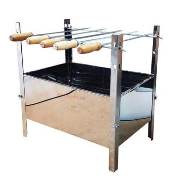Imagem de Churrasqueira Inox Desmontável Carvão 58x39cm Portátil Espetos Espetin