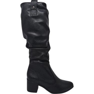 Imagem de Bota Feminina Casual Dia a Dia Passeio Cano Alto Salto Bloco Em Couro Ultra Conforto Bo...