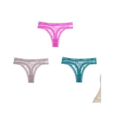 Imagem de Conjunto De 3 Peças De Tanga De Renda Feminina, Lingerie Floral Sexy C